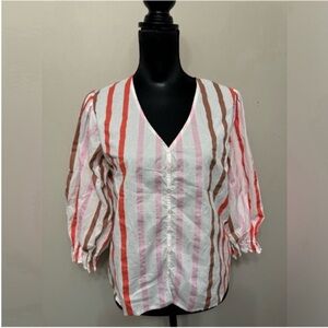 Velvet by Graham & Spencer    Women’s V-Neck Button Front Top Pink Red Blouse M
